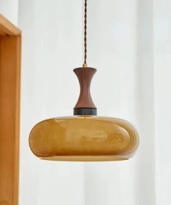 Đèn thả trần thủy tinh gỗ nguyên khối tối giản DG861